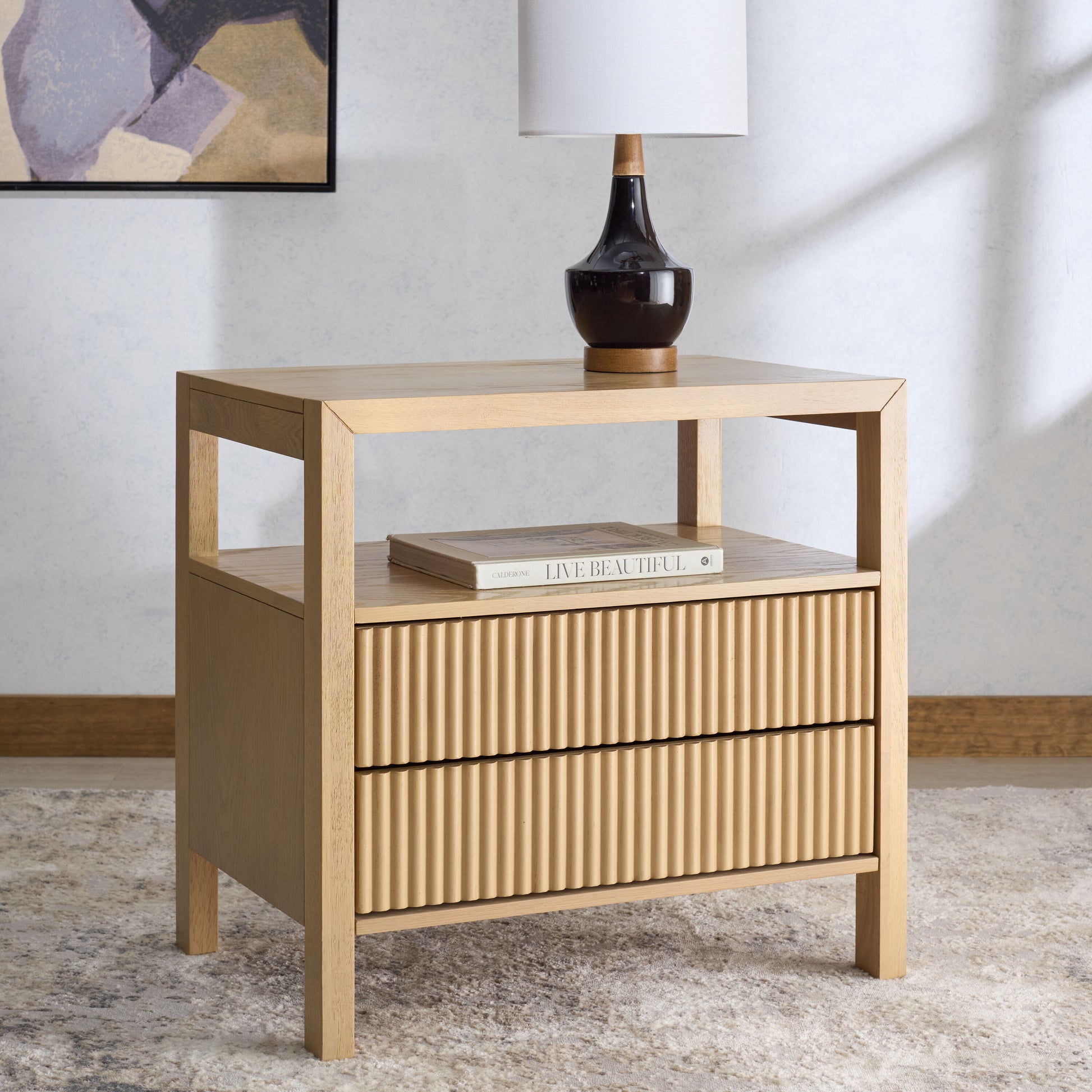 Safavieh  Shelbie 2 Drawer Reeded Nightstand/Oak