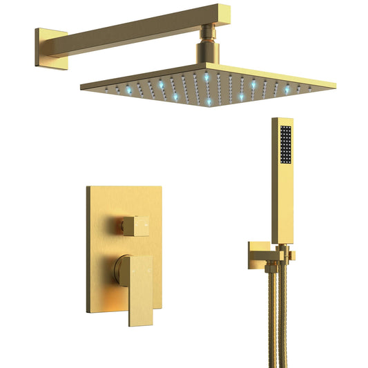 EVERSTEIN Pressure Balanced Shower Faucet System 10 in. LED Shower Head with Handheld Spray