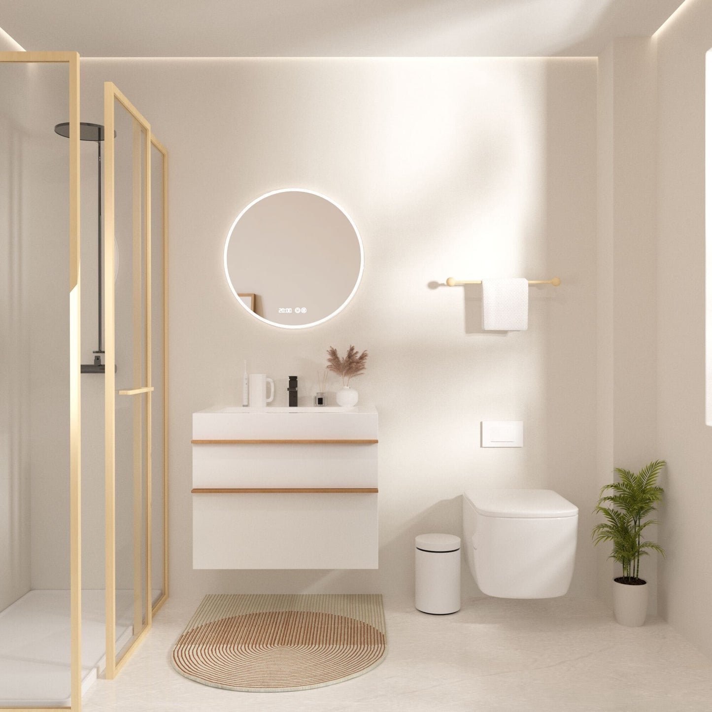 LOVMOR 30 Inch White Wall Mounted Bathroom Vanity with Integrated Acrylic Sink 2 Soft-Close Drawers Pre-Assembled Modern Floating Cabinet