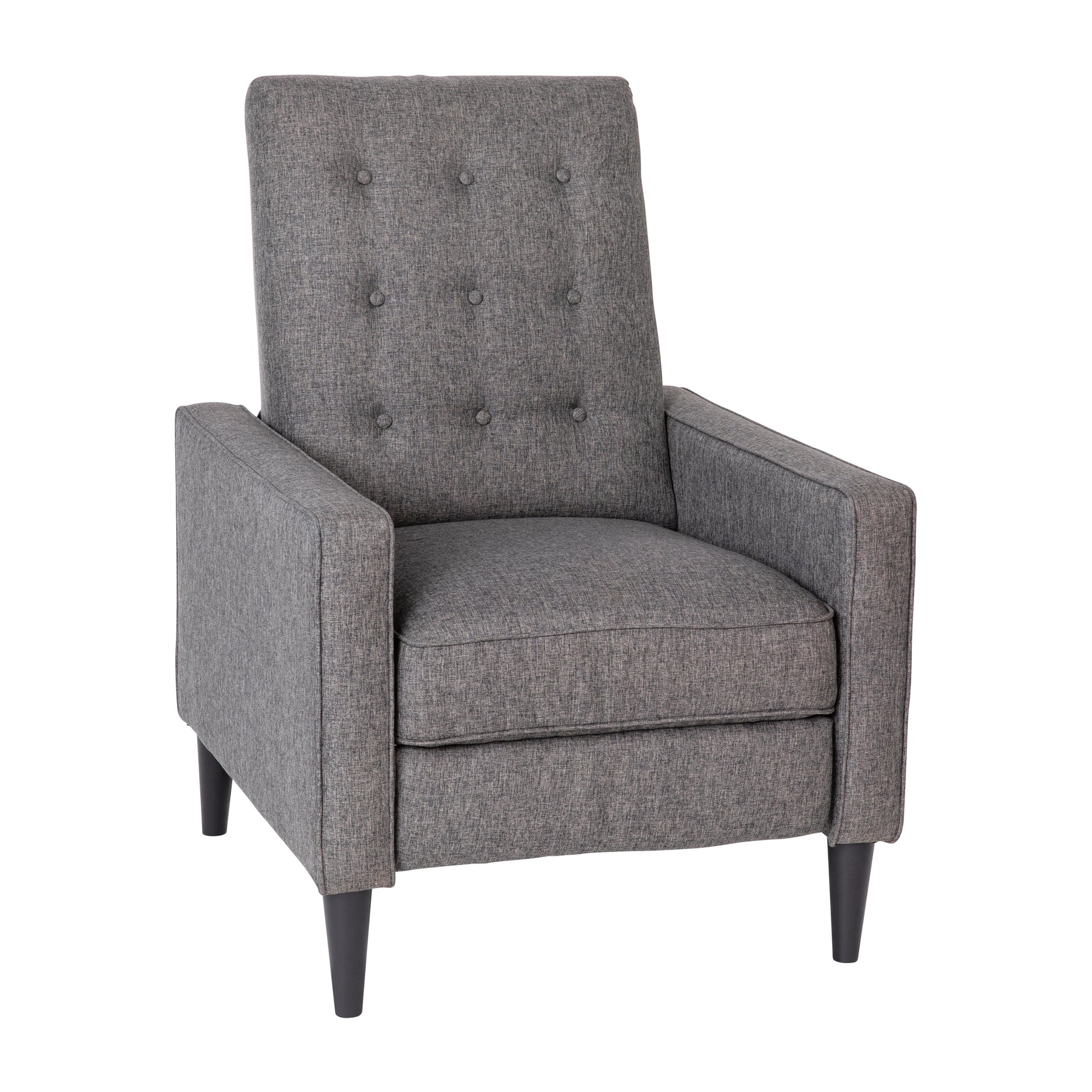 Merrick Lane Darcy Recliner Chair Gray Mid-Century Modern Fabric Tufted Upholstery Ergonomic Push Back Living Room Recliner