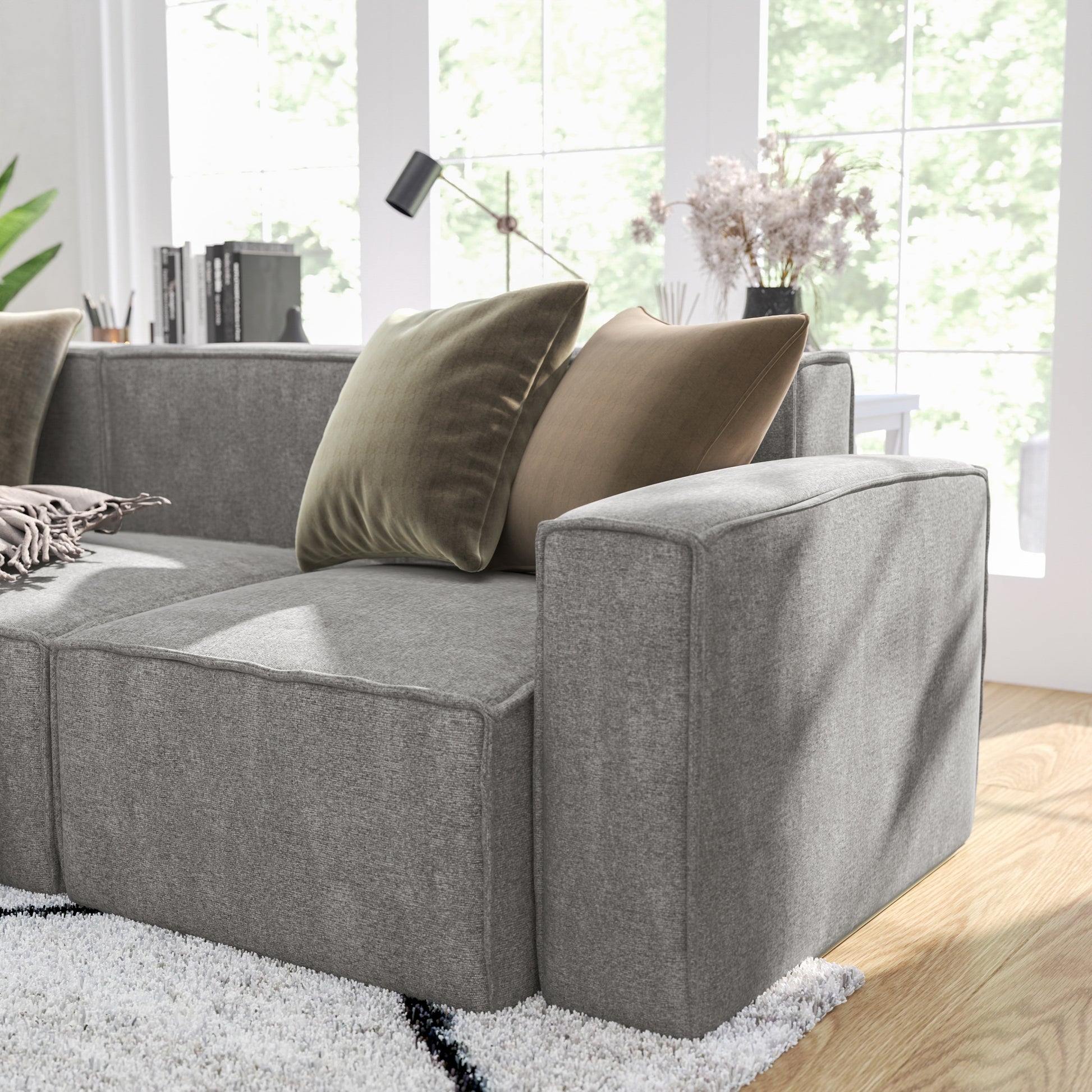 Merrick Lane Weller Modular Right Side Chair with Arm Rest in Gray