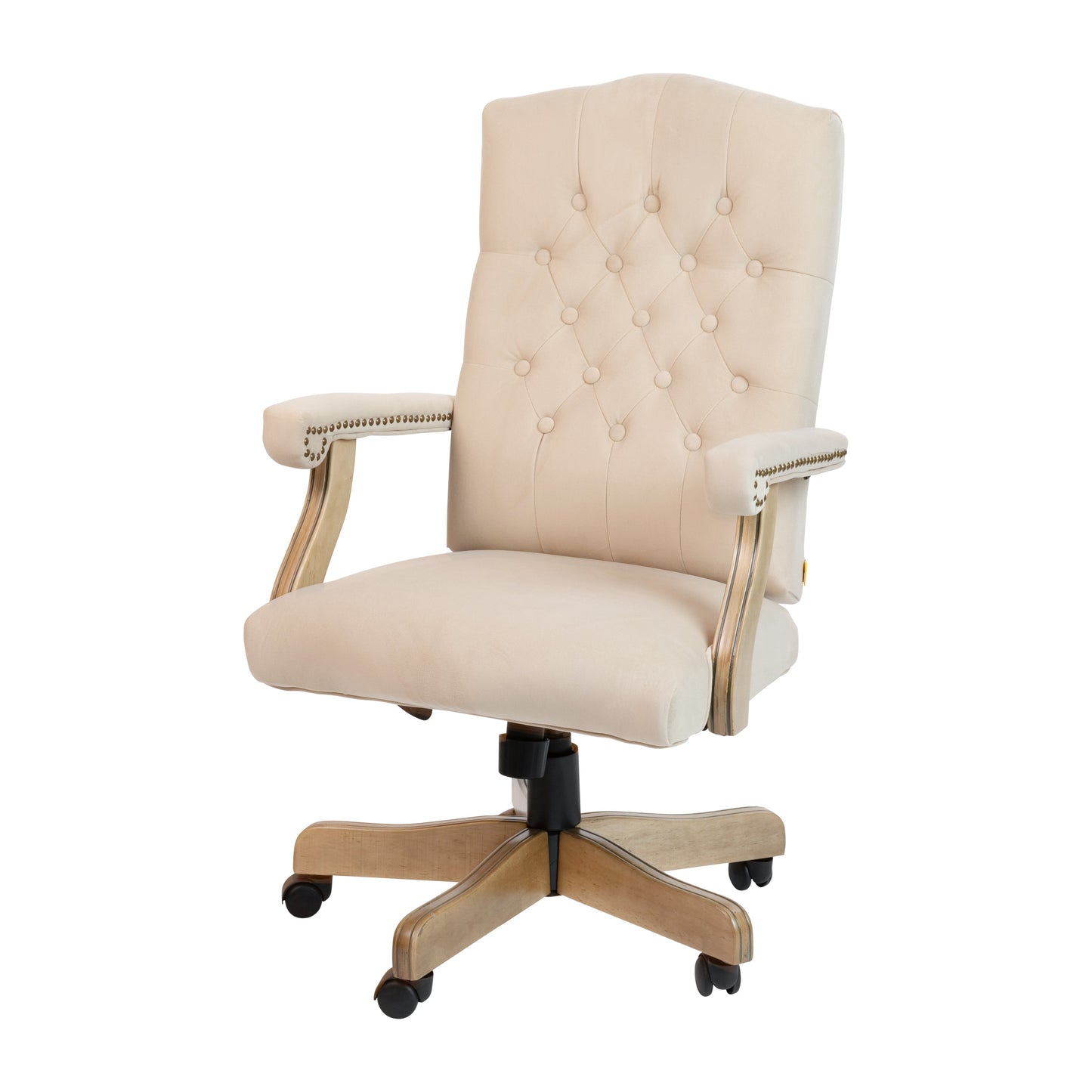 Merrick Lane Versailles Ivory Ultra-Suede Victorian Style 360Â° Swivel High-Back Office Chair With Driftwood Arms And Base