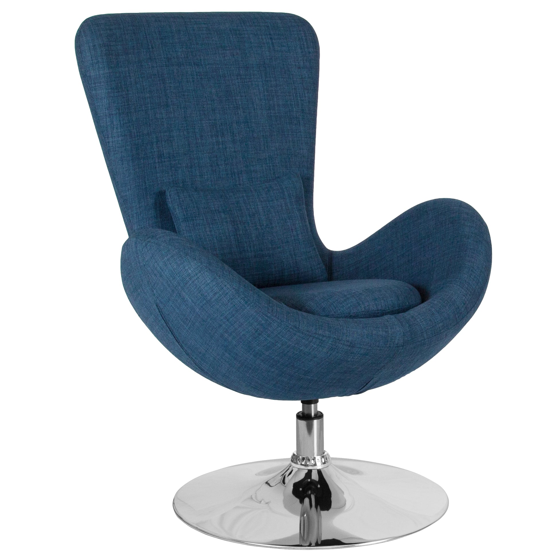 Merrick Lane Soro High-Back Egg Style Lounge Chair in Blue Fabric Upholstery With 360Â° Swivel Chrome Base