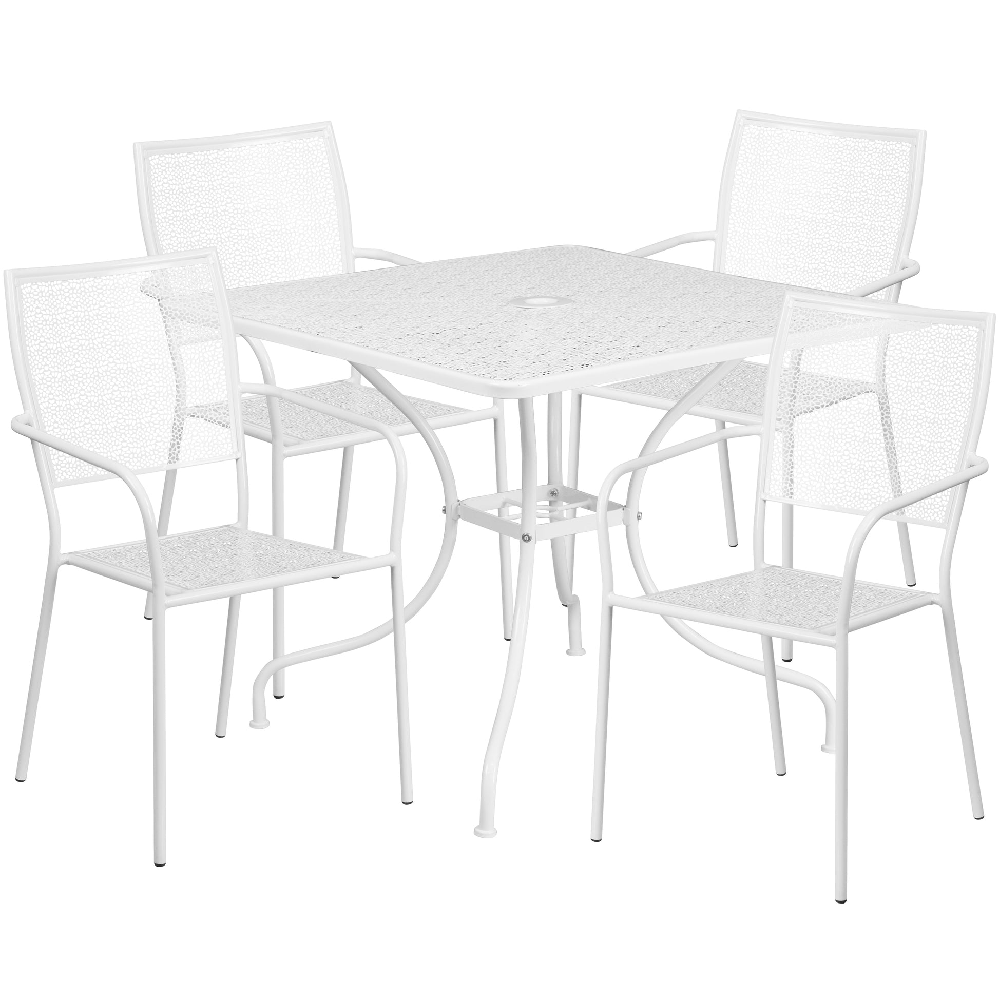 Emma + Oliver Commercial Grade 35.5-in Square White Patio Table Set-4 Square Back Chairs