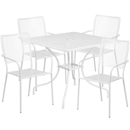 Emma + Oliver Commercial Grade 35.5-in Square White Patio Table Set-4 Square Back Chairs