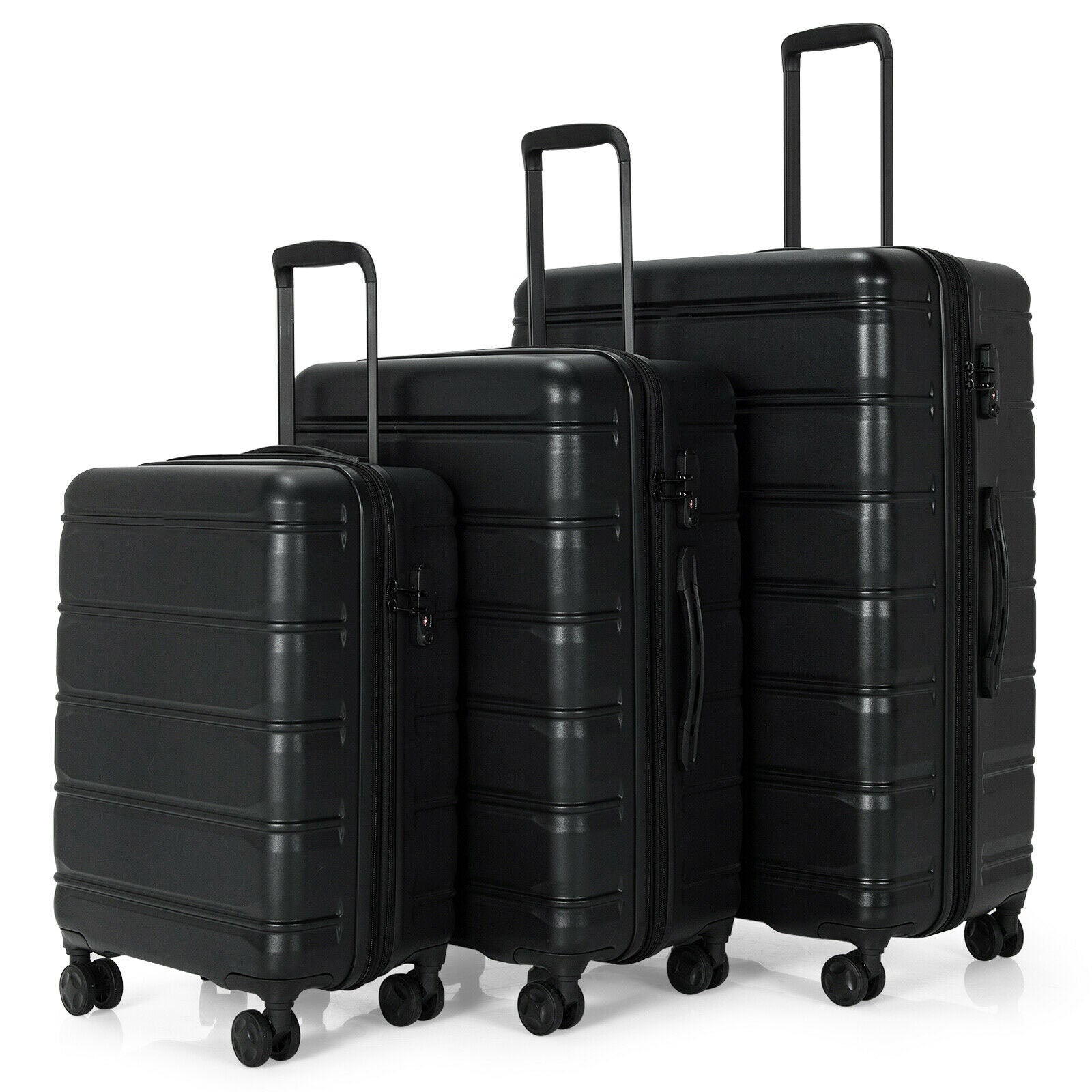 Slickblue Black- Lockable Hard Shell Luggage Set- PC/Aluminum/Polyester Smooth-Glide Wheels and Telescoping Handles for Travel- 20 Inch/ 24 Inch/  28 Inch