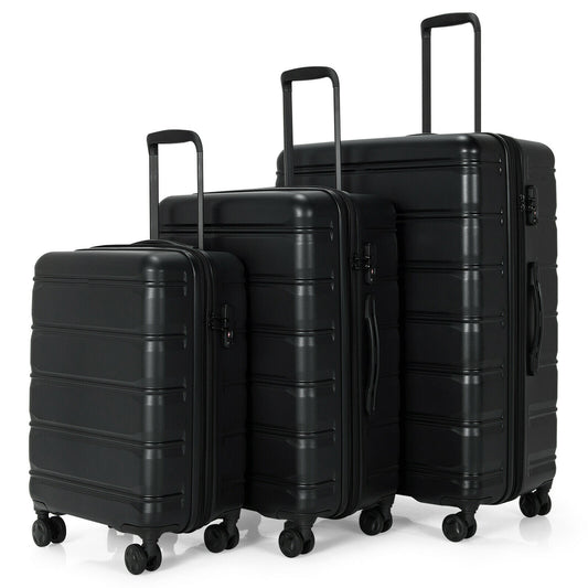 Slickblue Black- Lockable Hard Shell Luggage Set- PC/Aluminum/Polyester Smooth-Glide Wheels and Telescoping Handles for Travel- 20 Inch/ 24 Inch/  28 Inch