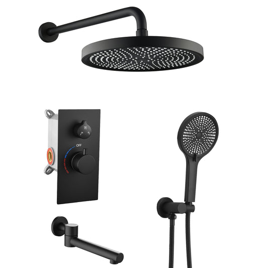 WELLFOR 10-inch Wall Shower System Matte Black 10-in Waterfall Built-In ShowerÂ FaucetÂ System with 3-way Diverter ( Ceramic Disc Valve Included )