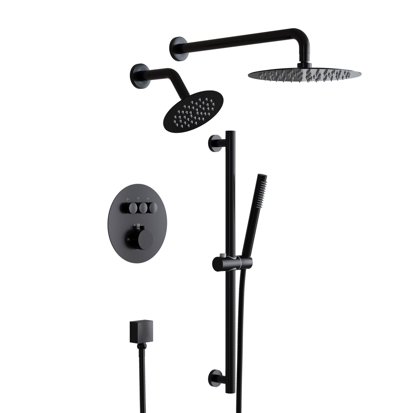 WELLFOR Matte Black 10-in Dual Head ShowerÂ FaucetÂ Bar System ( Thermostatic Valve Included )