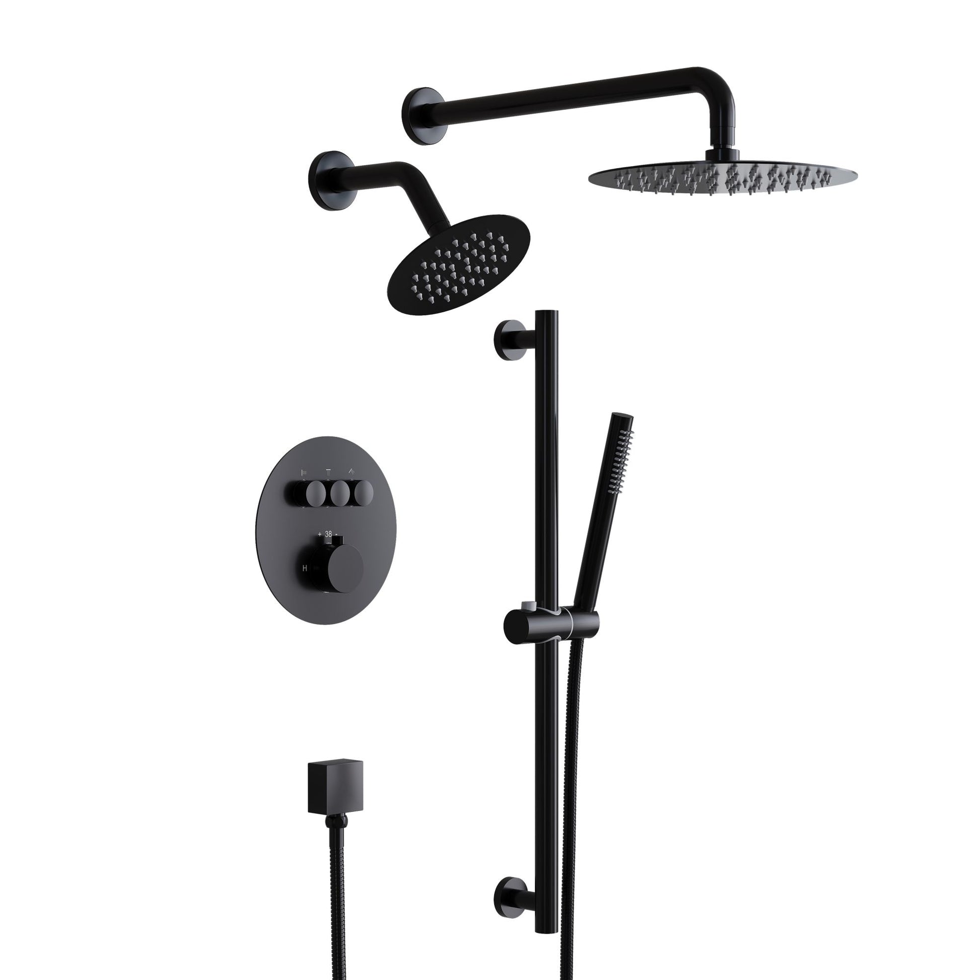 WELLFOR Matte Black 10-in Dual Head ShowerÂ FaucetÂ Bar System ( Thermostatic Valve Included )