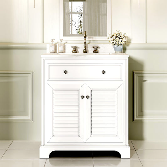 JEAREY Bathroom vanties with top 28-in White Single Sink Bathroom Vanity with White Marble Top