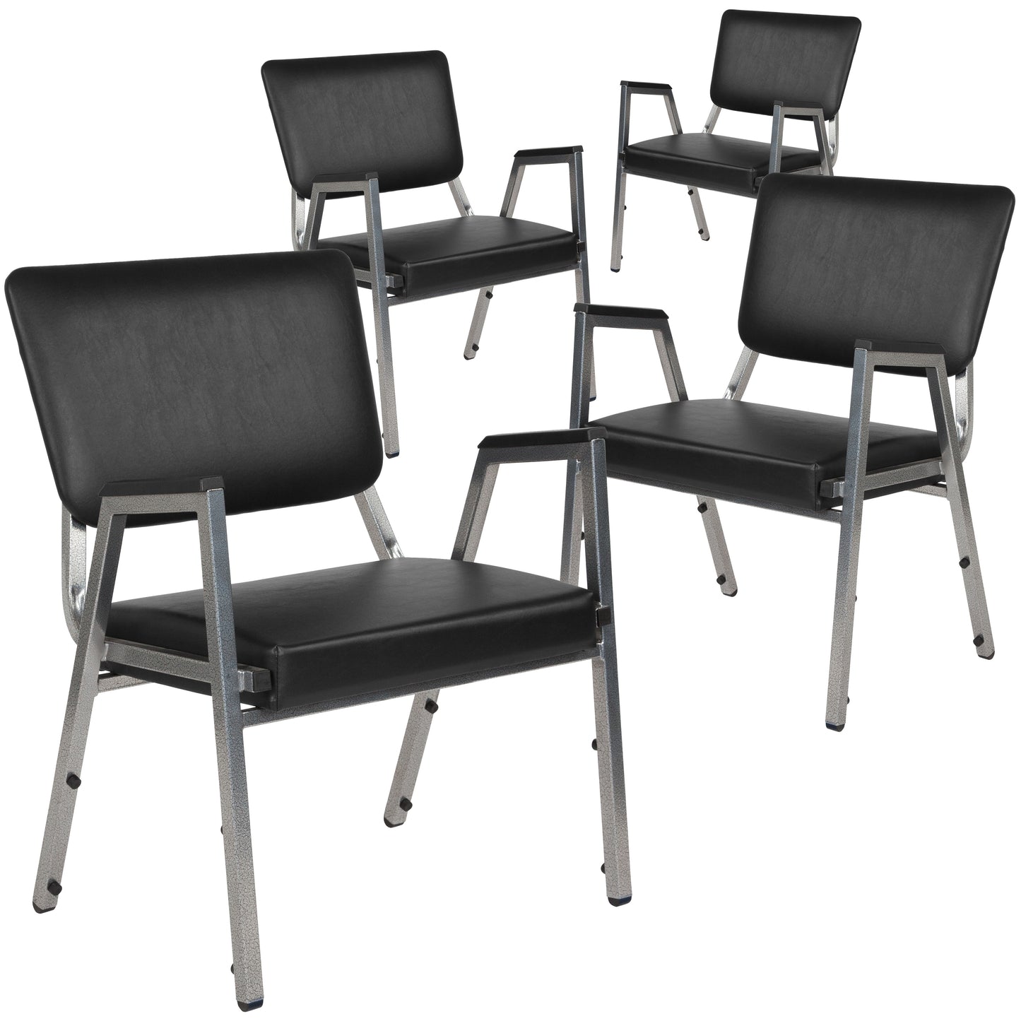 Emma + Oliver 4 Pack Black Antimicrobial Vinyl Bariatric Medical Reception Chair with Arms