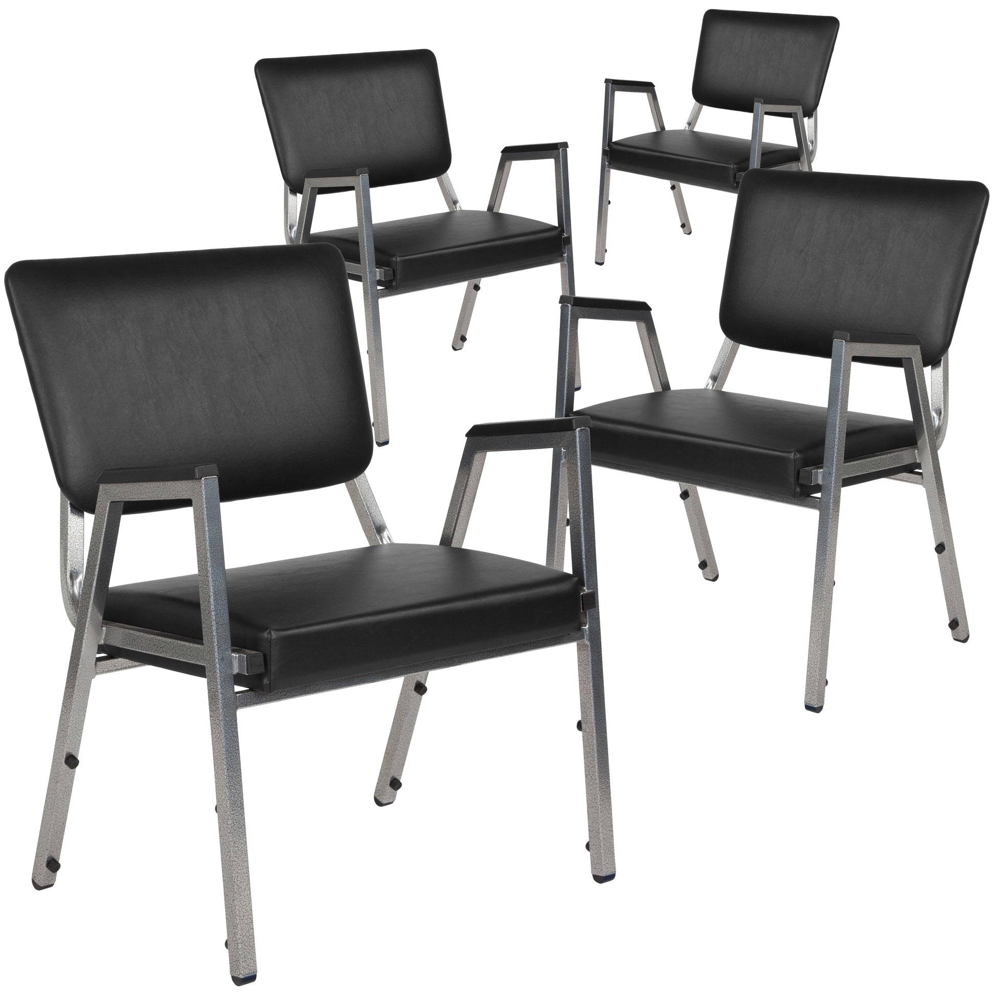 Emma + Oliver 4 Pack Black Antimicrobial Vinyl Bariatric Medical Reception Chair with Arms