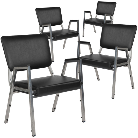 Emma + Oliver 4 Pack Black Antimicrobial Vinyl Bariatric Medical Reception Chair with Arms
