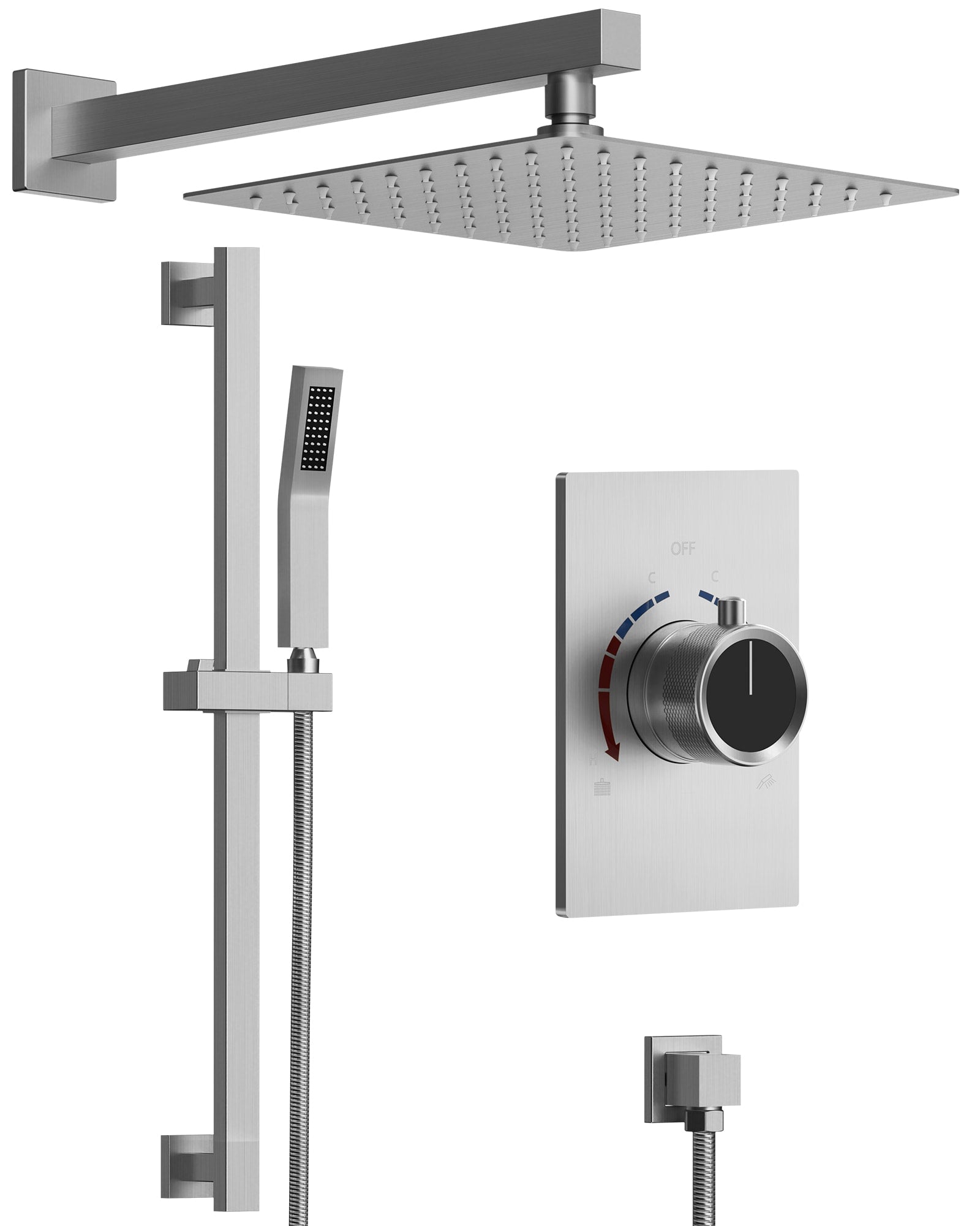 GRANDJOY ClassicRainâ€¯Dualâ€¯Twoâ€¯Sprayâ€¯Wallâ€¯Mountedâ€¯10â€¯Inchâ€¯Rainâ€¯Showerâ€¯Systemâ€¯withâ€¯Handheldâ€¯Slideâ€¯Barâ€¯Pressureâ€¯Balancedâ€¯Valveâ€¯Brushedâ€¯Nickel