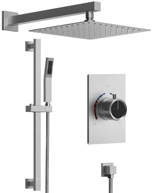 GRANDJOY ClassicRainâ€¯Dualâ€¯Twoâ€¯Sprayâ€¯Wallâ€¯Mountedâ€¯10â€¯Inchâ€¯Rainâ€¯Showerâ€¯Systemâ€¯withâ€¯Handheldâ€¯Slideâ€¯Barâ€¯Pressureâ€¯Balancedâ€¯Valveâ€¯Brushedâ€¯Nickel