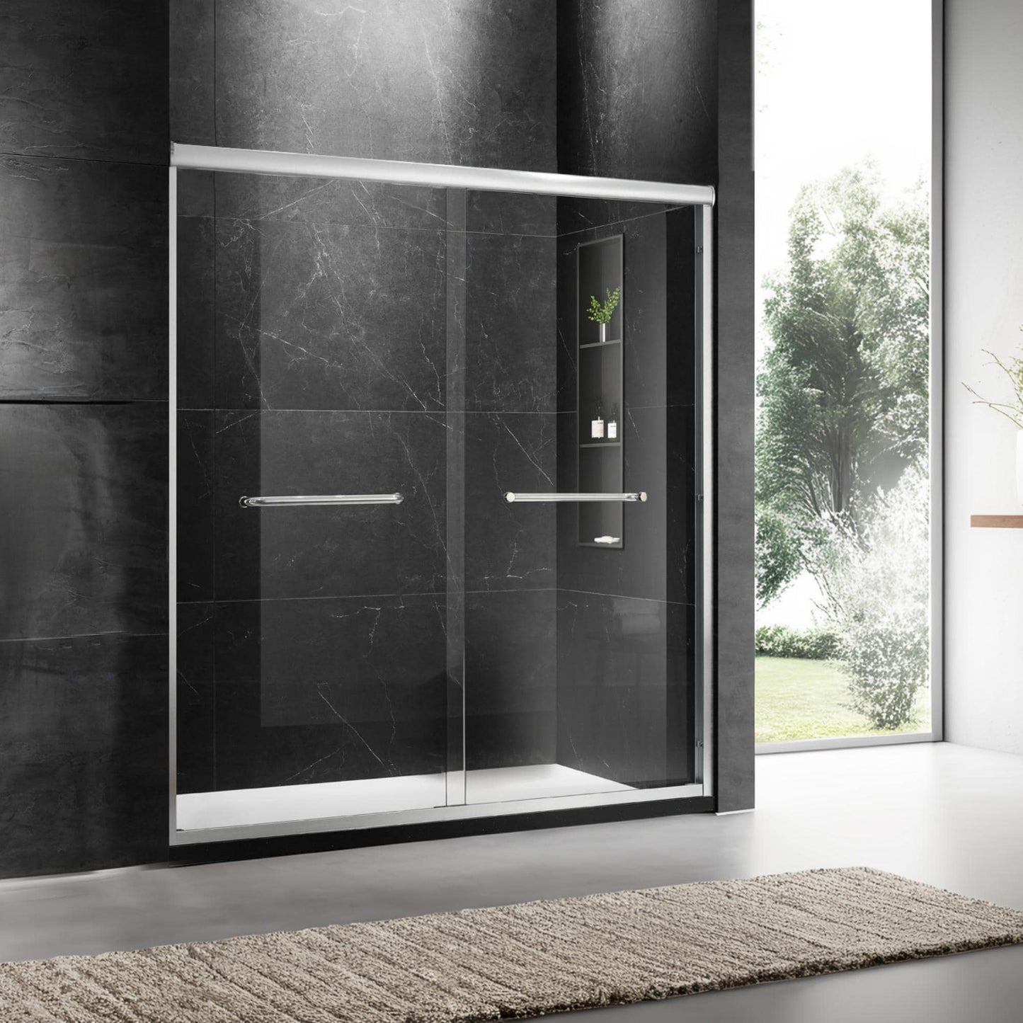 Tatayosi 60 inches W x 74 inches H Door Sliding Frameless Shower Door with 6mm Tempered Glass Brushed Nickel