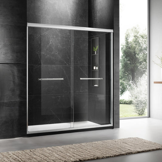 Tatayosi 60 inches W x 74 inches H Door Sliding Frameless Shower Door with 6mm Tempered Glass Brushed Nickel