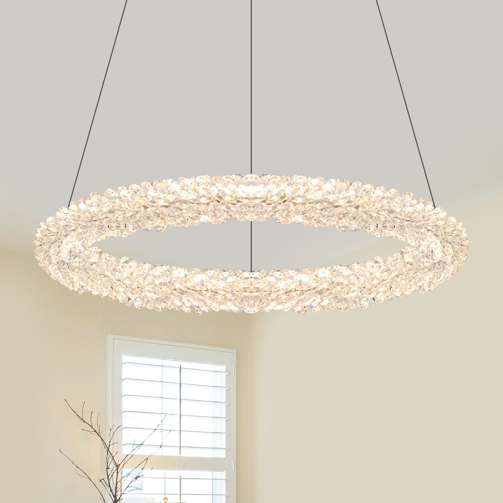 MENCOLULU 15.75 inch Circular Crystal LED Chandeliers 1 -Light Gold Indoor LED Metal Chandelier