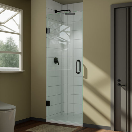 LOVMOR Frameless Shower Door 10mm Tempered Glass Hinged Single Swing Reversible Installation Matte Black