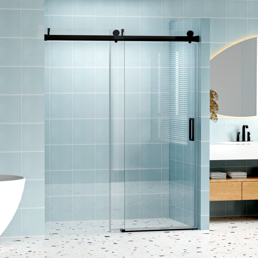 LOVMOR 56 60 W X 76 H Frameless Soft Closing Shower Door 14 6mm Tempered Glass Single Sliding With Explosion