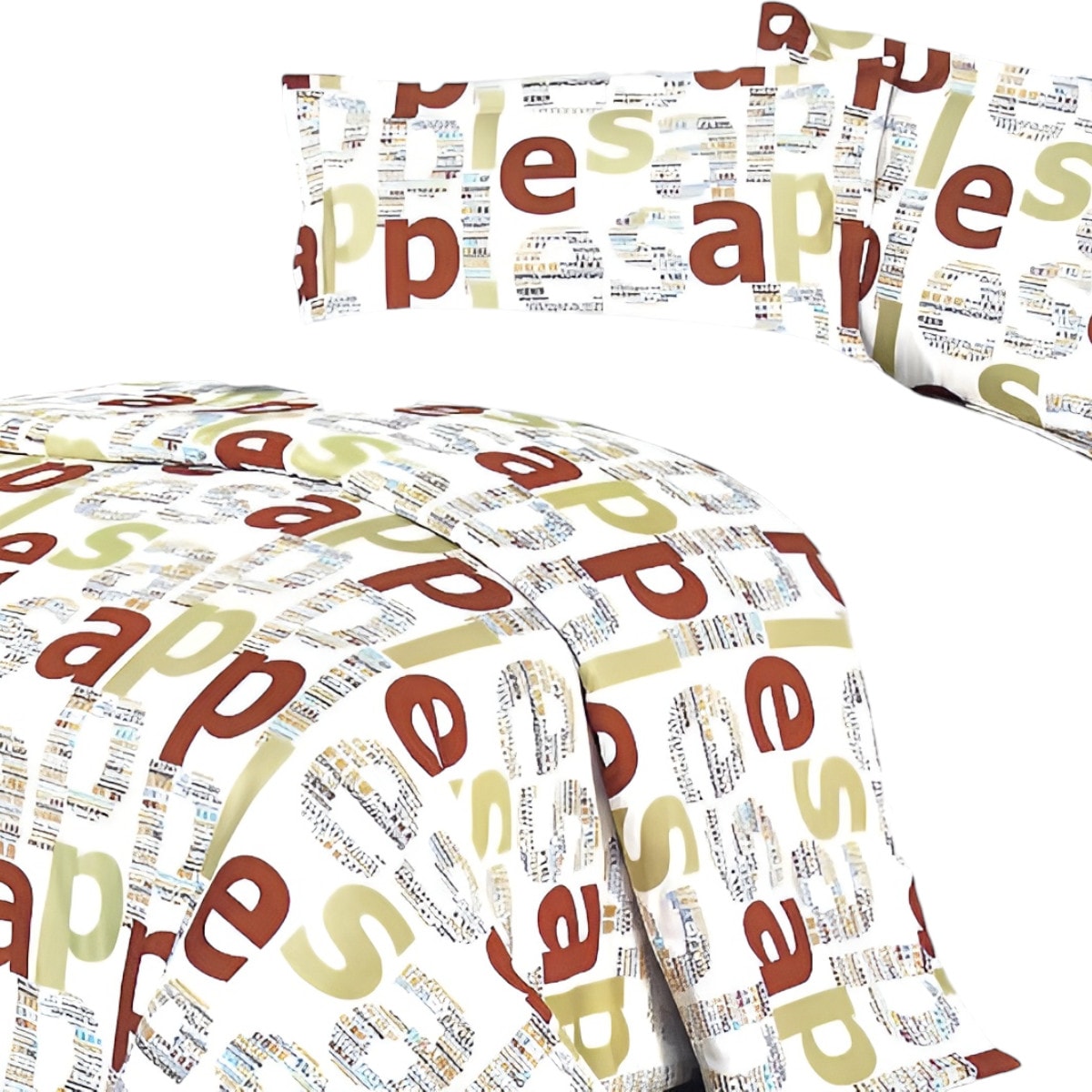 Slickblue 5-Piece- Modern Letters Green Cotton Bedding Set â€“ Comforter Duvet Cover and Pillow Shams For Everyday Bedroom Use- Full/ Queen/ King Size