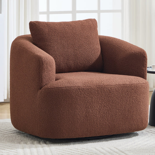 Boyel Living 360Â° Swivel Round Upholstered Comfy Chair With One Soft Pillow Teddy Fleece High-Resilience Sponge Single Sofa Caramel Brown