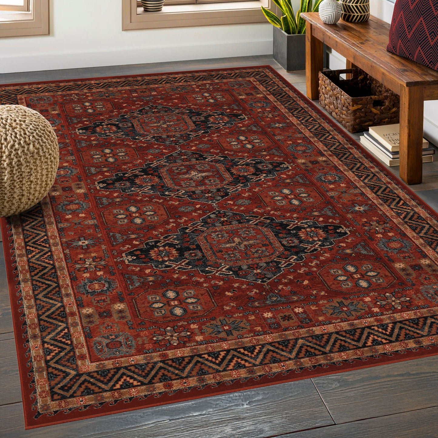 Couristan OLD WORLD CLASSICS 4 x 6 (ft) Loomed Wool Burgundy Rectangular Indoor Tribal Persian Spot Clean Only Pet Friendly Area rug
