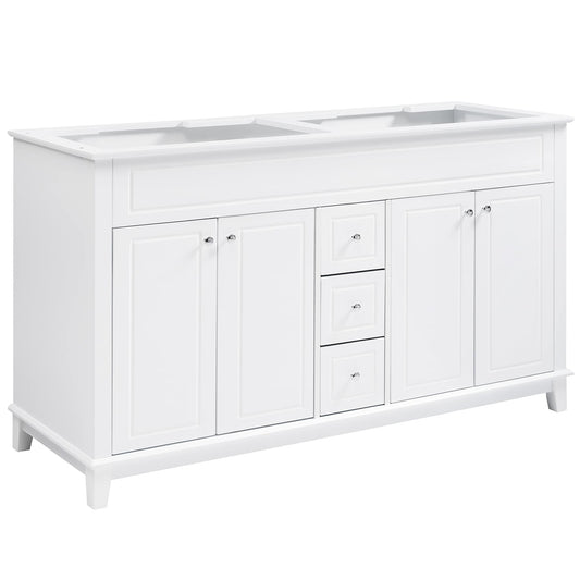 GDFStudio Cookton Traditional Solid Frame 58-inch Bathroom Vanity Cabinet-White (Sink not included)