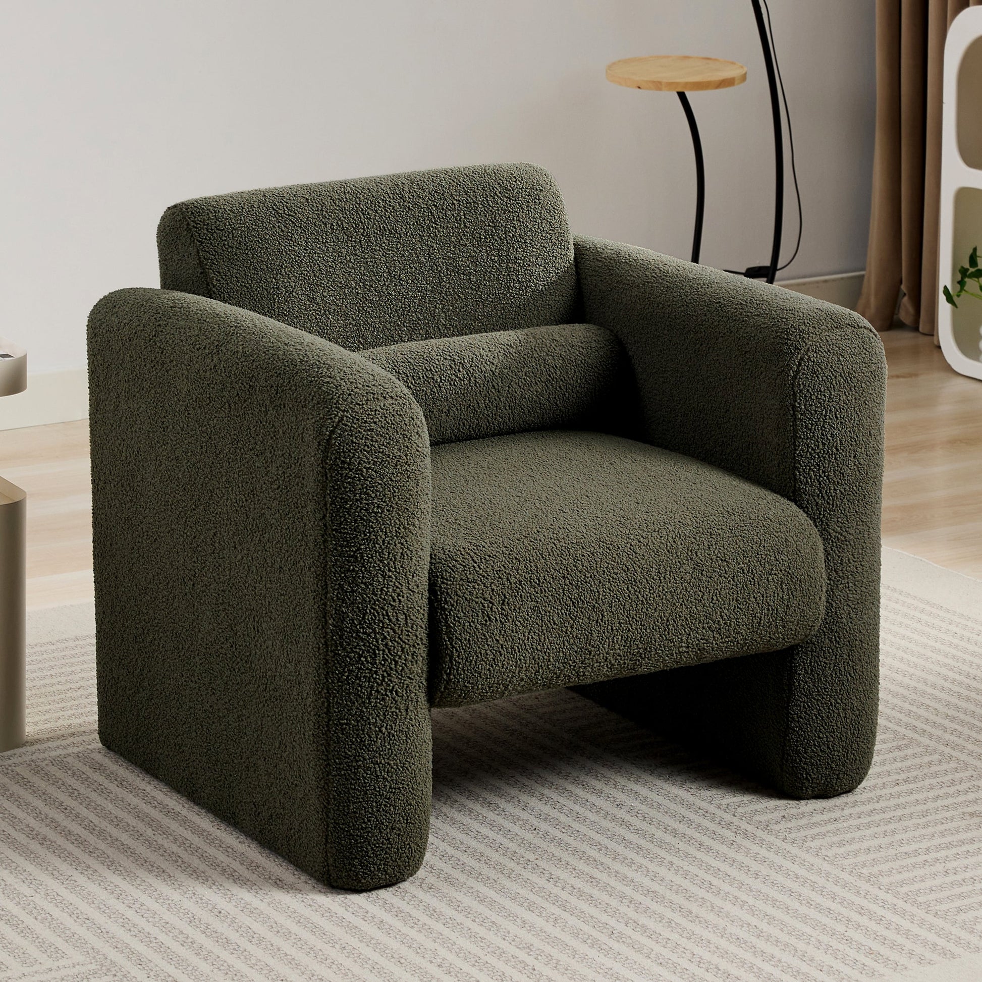 Moda Furnishings MDWF325072AAG 33.5-in W Modern Green Boucle Accent Armchair