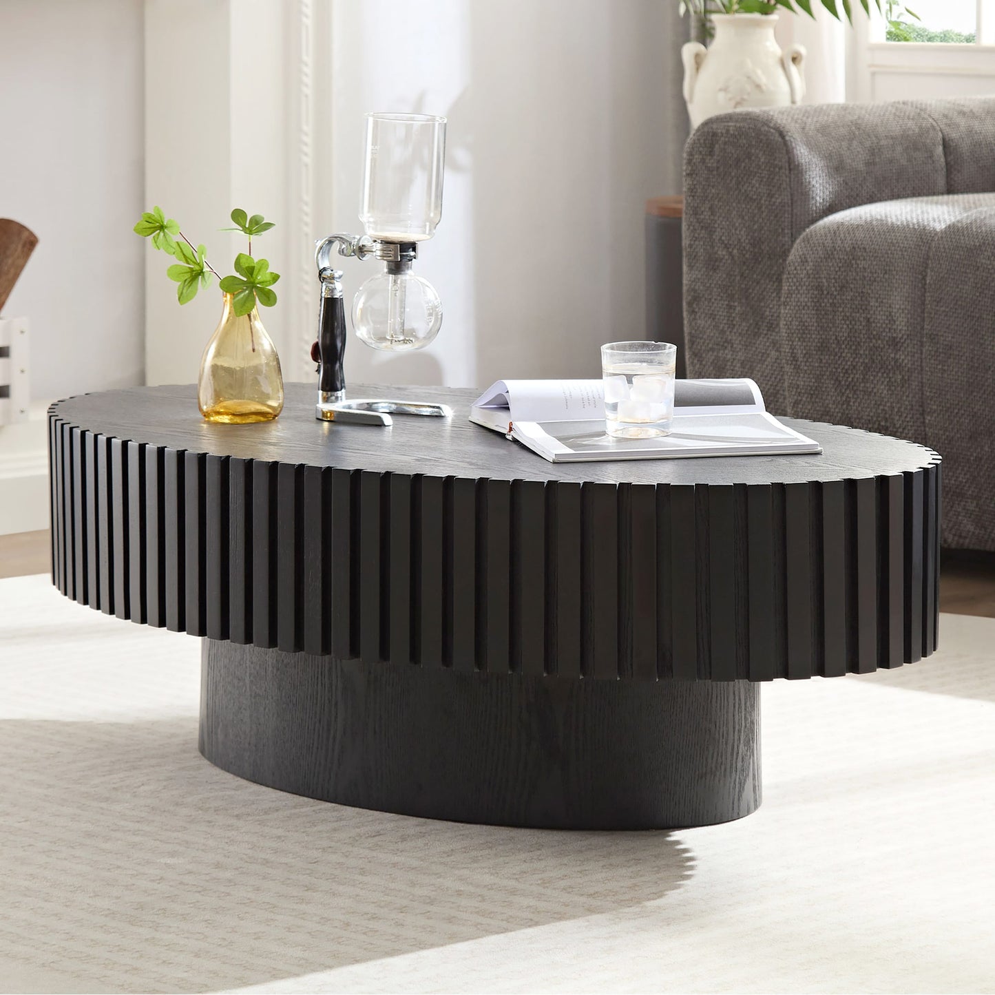 Moda Furnishings Modern Oval MDF Matt Black Ash 24.8-in W x 13.38-in H Coffee Table
