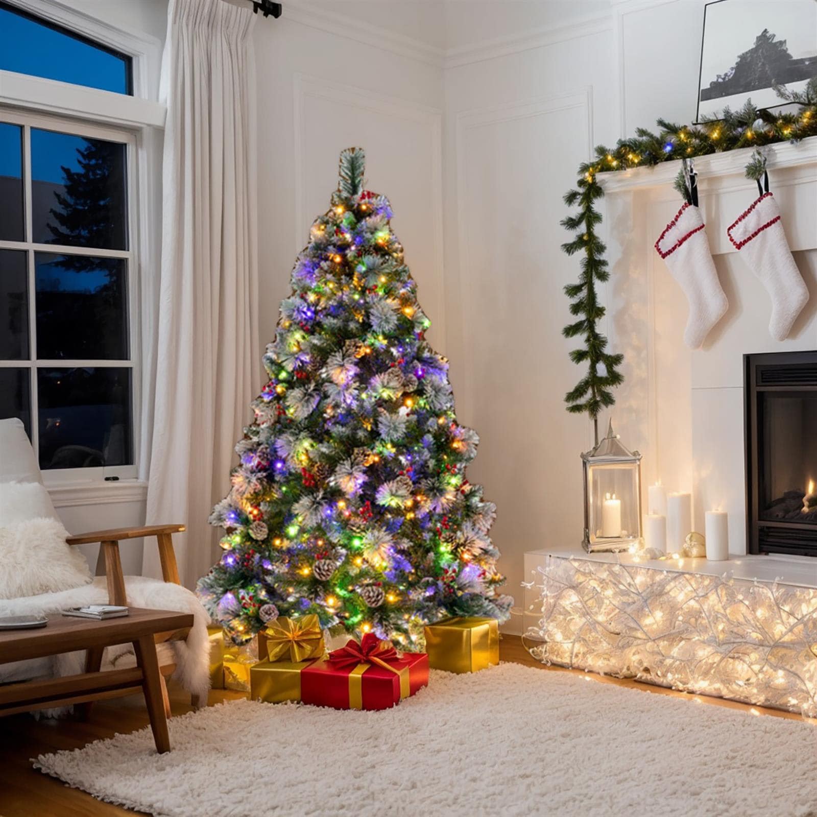 Choco Moon 6ft Pre Lit Christmas Tree 55 Red Berries 55 Pine Cones Changeable Lights Easy Setup