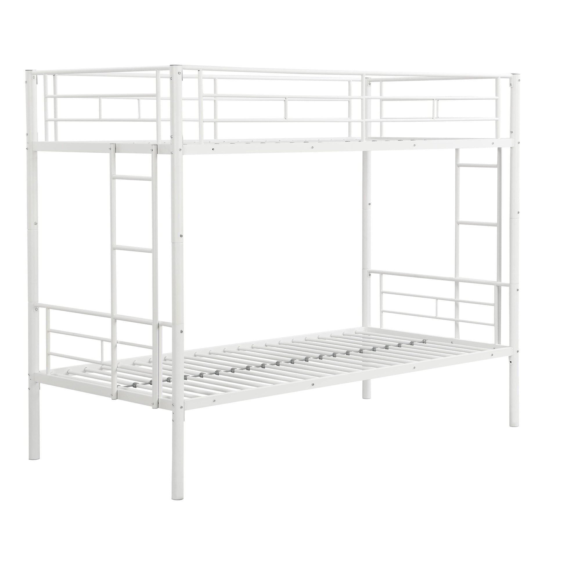Vynxaria  White Metal Frame Twin Bunk Platform Bed Staircase Safety Rails 350LBS White