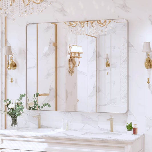 JANSNO Ptjz 48-in x 40-in Framed Rectangle Bathroom Vanity Mirror ( Brushed Nickel )