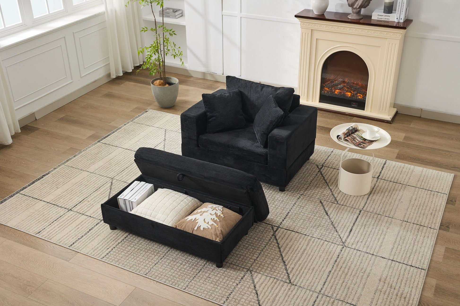 LOVMOR Chaise Lounge Chair with Removable Storage Ottoman Accent Sofa Bed Upholstered Sleeper Couch Bed with Pillows Modern Deep Seat Upholstered Armchair for Living Room Bedroom