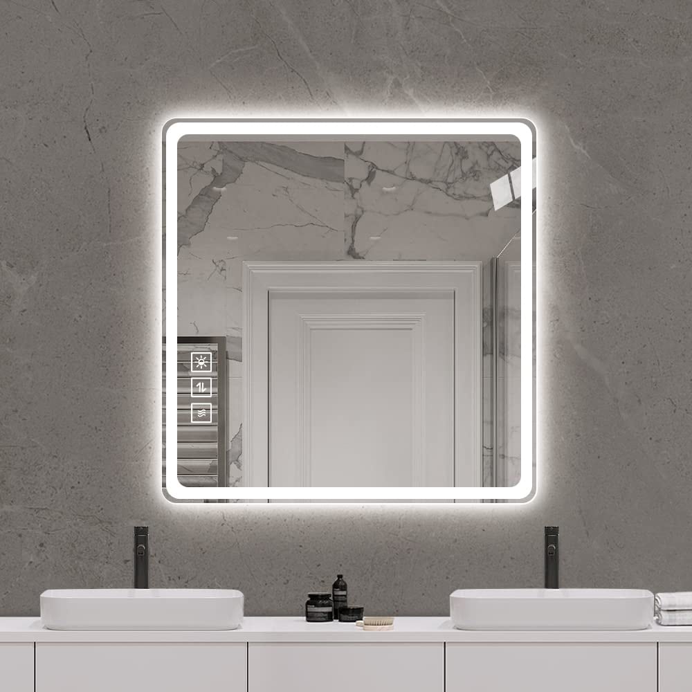 Blisstyle Promir 36-in W x 36-in H Square Clear Polished Frameless Lighted Wall Mirror