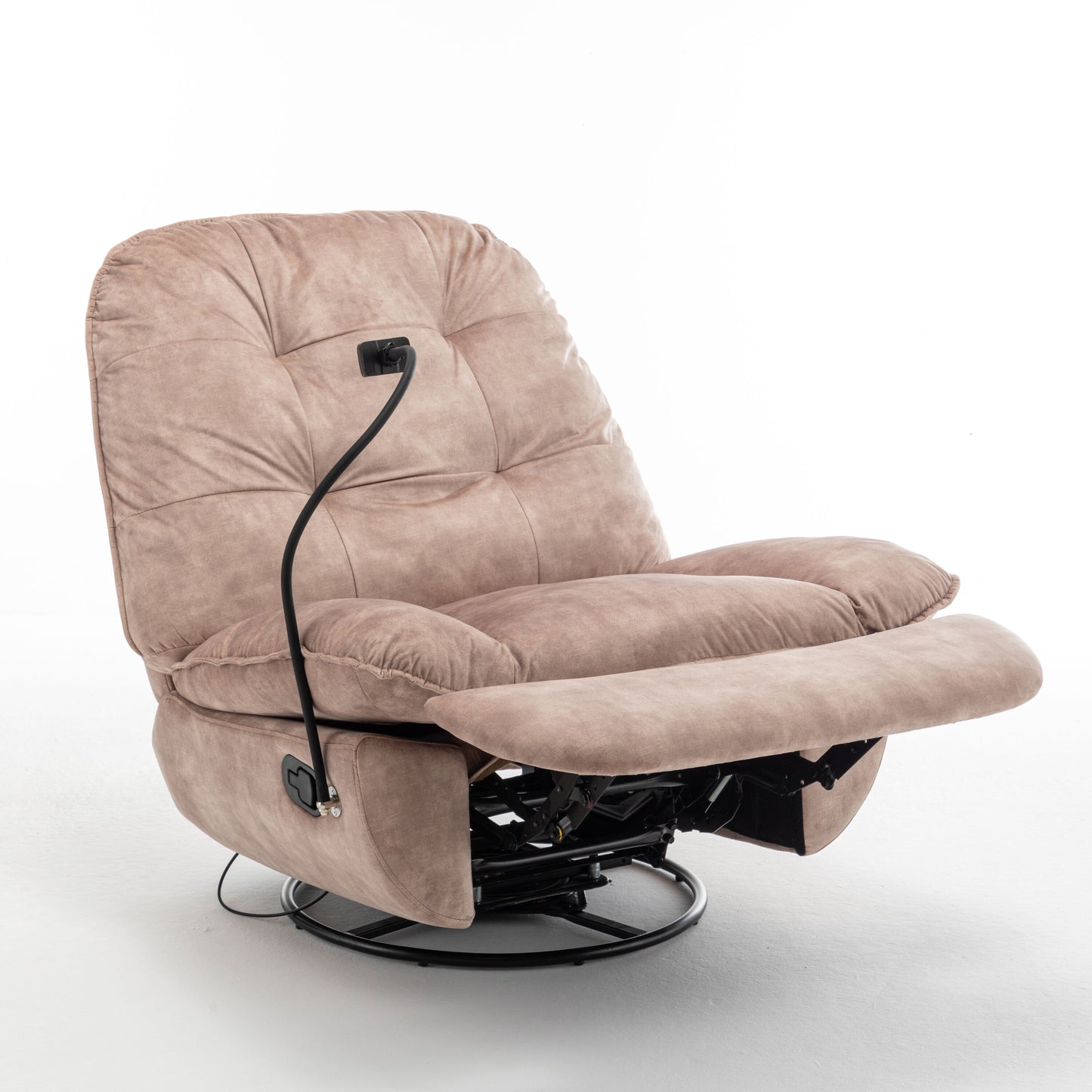 Siavonce Natural Light Brown Velvet Upholstered Swivel Recliner