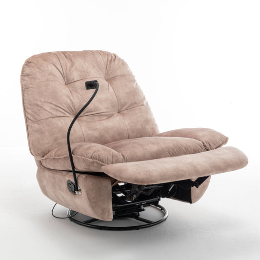 Siavonce Natural Light Brown Velvet Upholstered Swivel Recliner