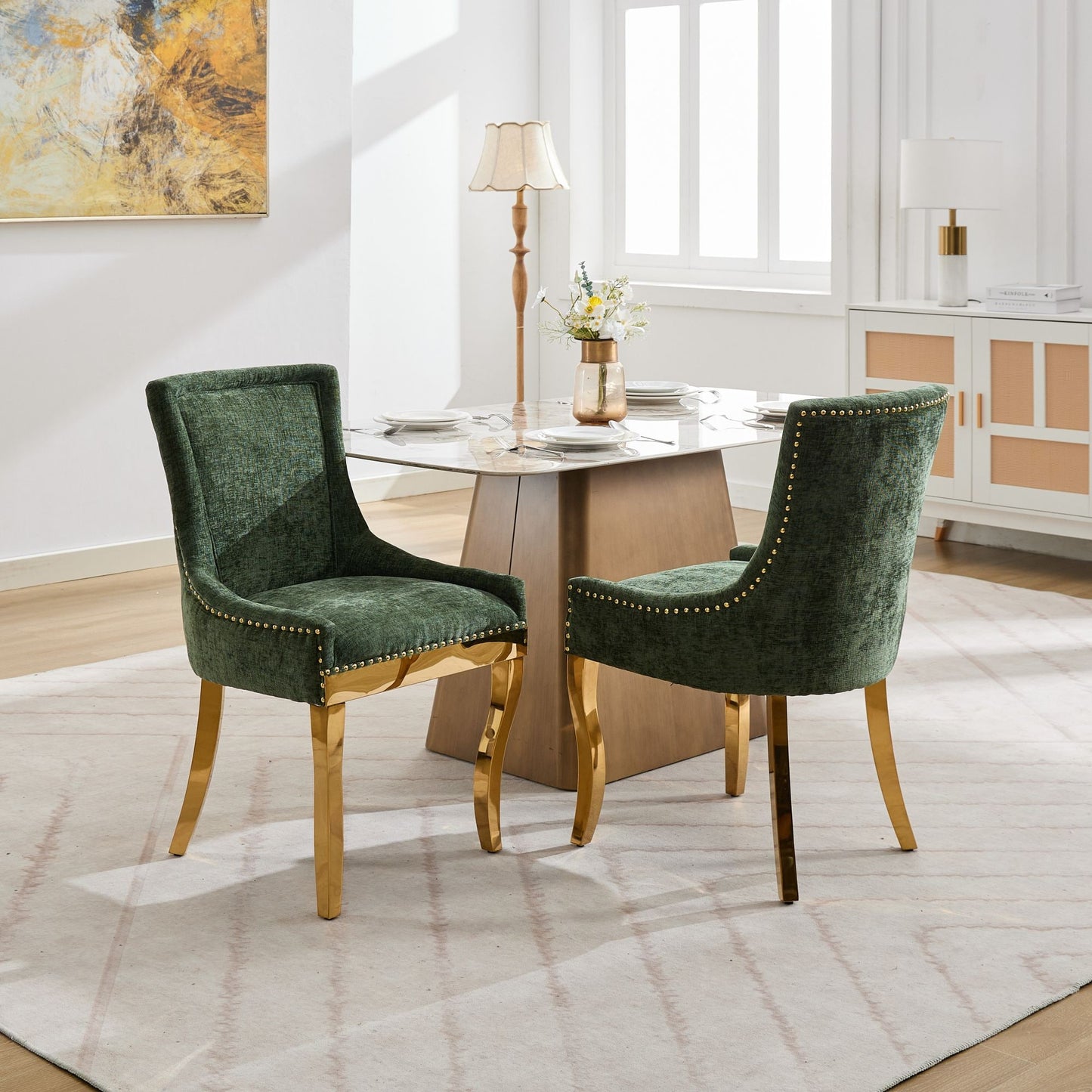 Clihome Dining Chair 21.6-in W Modern Green Chenille Accent Chair
