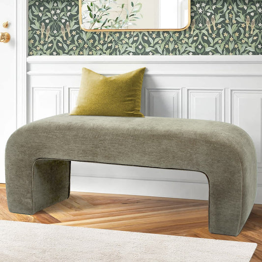 Maison Boucle 47 Inch Green Velvet Waterfall Bench Modern Upholstered Accent Seating for Bedroom Entryway Hallway