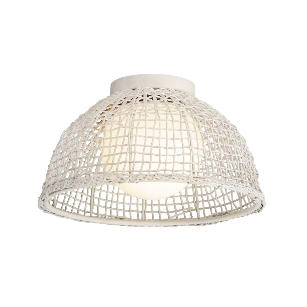 Maxim Lighting Cestino 1 - Light Weathered White Incandescent Glass And Rattan And Steel Flush Mount Light