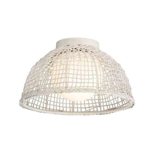 Maxim Lighting Cestino 1 - Light Weathered White Incandescent Glass And Rattan And Steel Flush Mount Light
