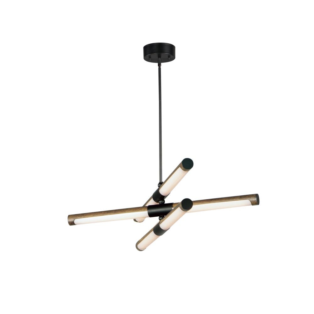 ET2 Rollo 6 - Light Antique Pecan And Black Wood Contemporary - LED Acrylic And Steel Chandelier