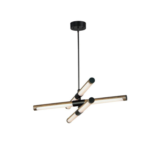 ET2 Rollo 6 - Light Antique Pecan And Black Wood Contemporary - LED Acrylic And Steel Chandelier