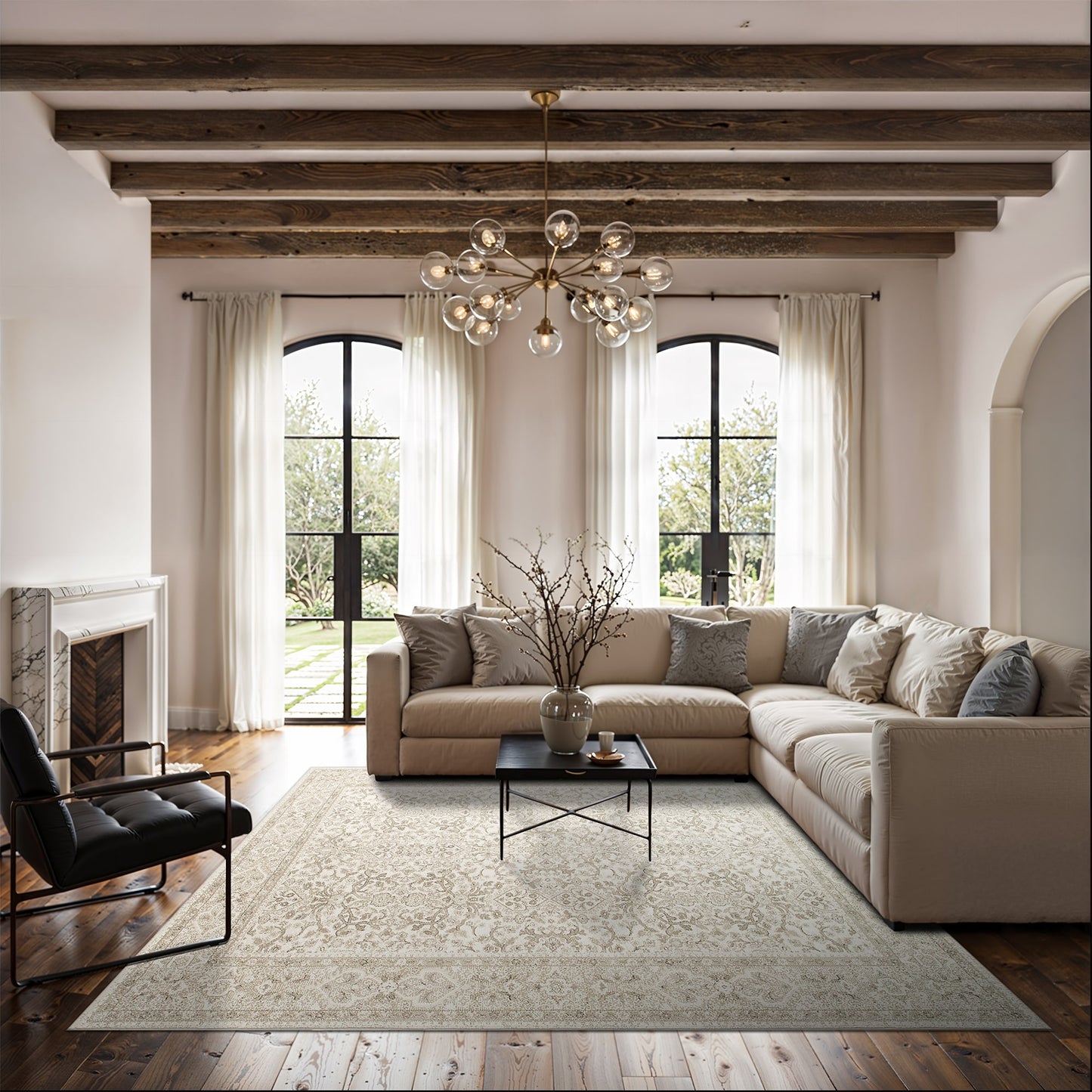 Couristan MARINA 6 x 9 (ft) Loomed Polypropylene Champagne-Pearl Rectangular Indoor Abstract French Country Spot Clean Only Pet Friendly Area rug