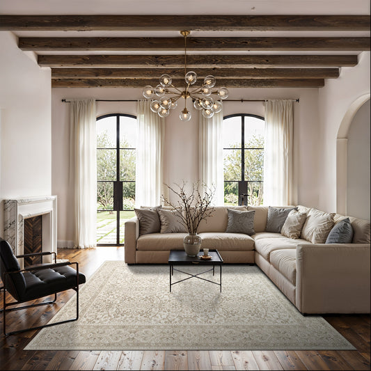 Couristan MARINA 6 x 9 (ft) Loomed Polypropylene Champagne-Pearl Rectangular Indoor Abstract French Country Spot Clean Only Pet Friendly Area rug