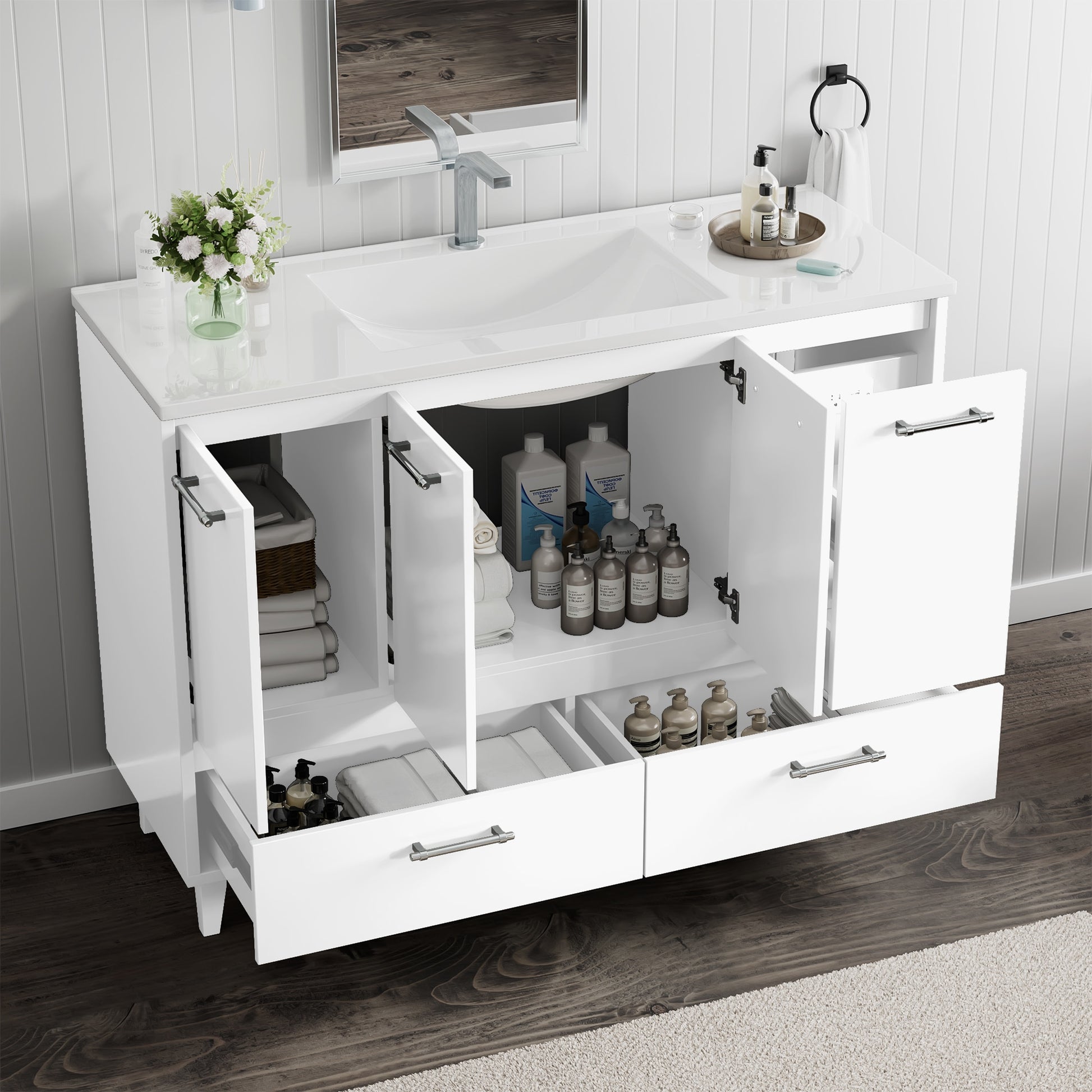 JEAREY Easy installation Vanities 48-in Gray Single Sink Bathroom Vanity with White Polymarble Top