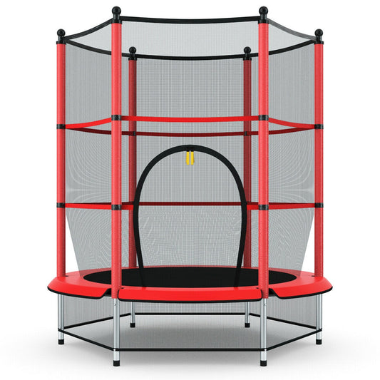 Slickblue 55 in Round Jumping Trampoline for Kids with Foam Padded Frame and Net for Indoor and Outdoor