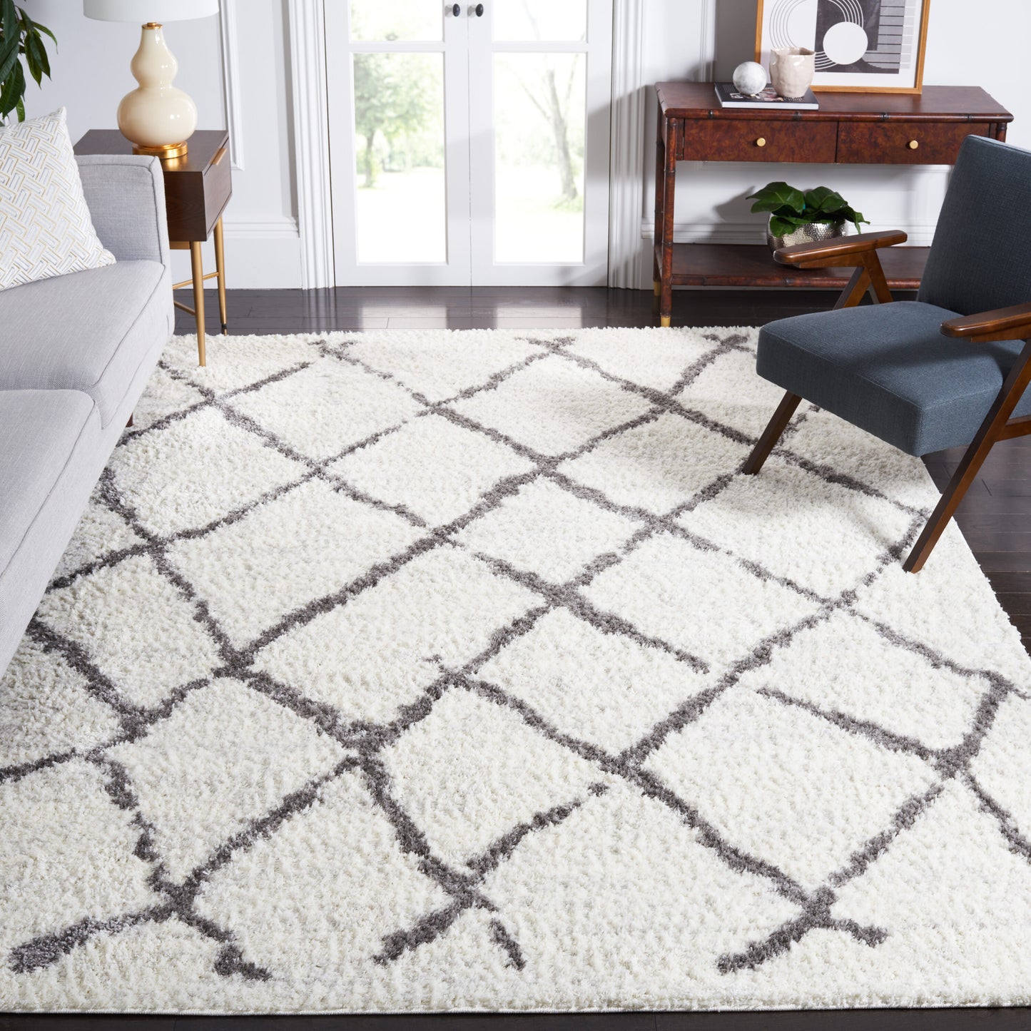 Safavieh Berber Shag 162C Cream Light Grey 10ft x 14ft Large Rectangle Rug