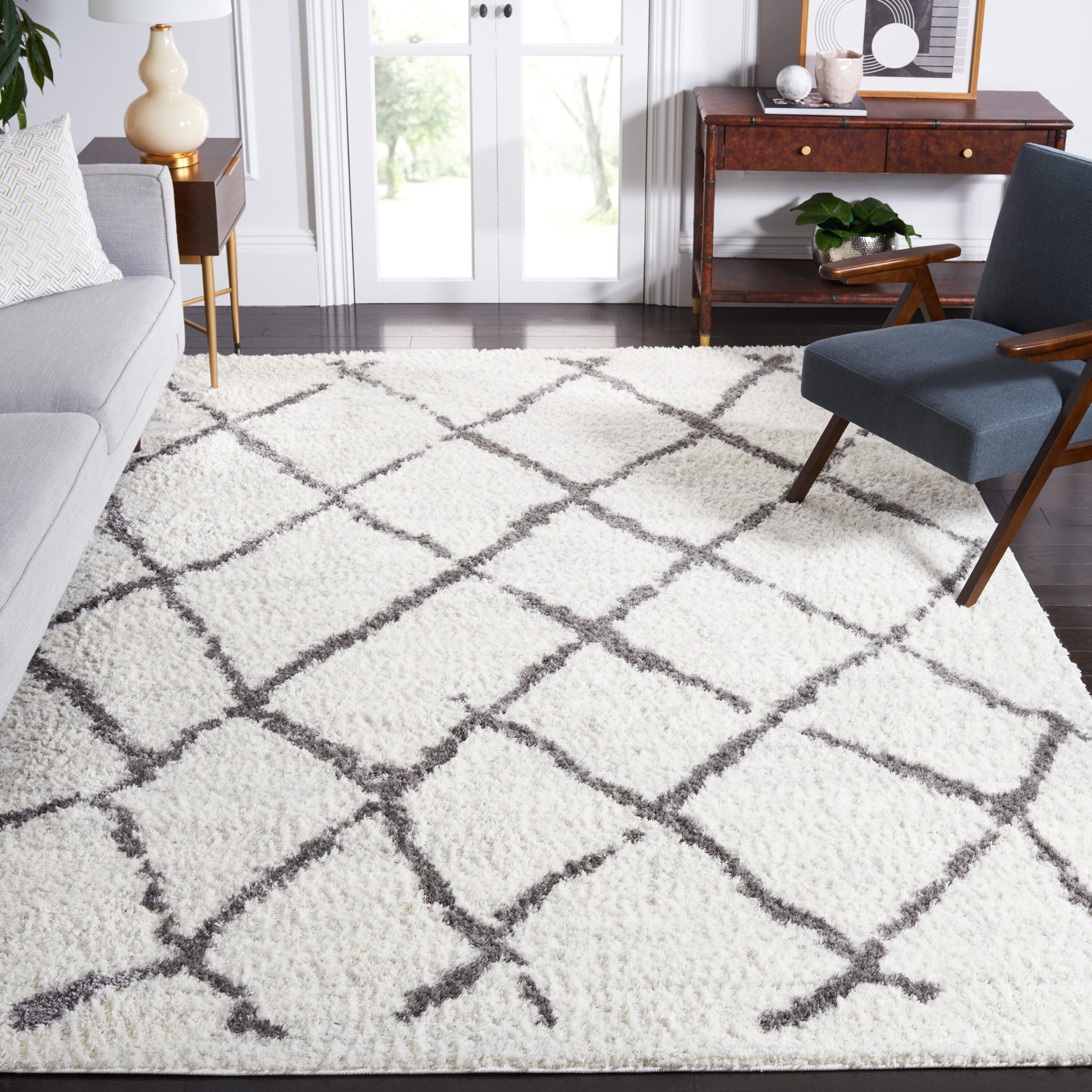 Safavieh Berber Shag 162C Cream Light Grey 10ft x 14ft Large Rectangle Rug